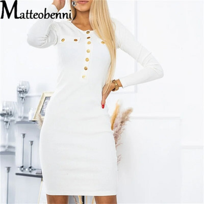 Moteriškos mados apvalaus kaklo sagomis Bodycon mini suknelė rudens žiemai moteriškos vienspalvės ilgomis rankovėmis temperamentingos plonos suknelės su pieštuku