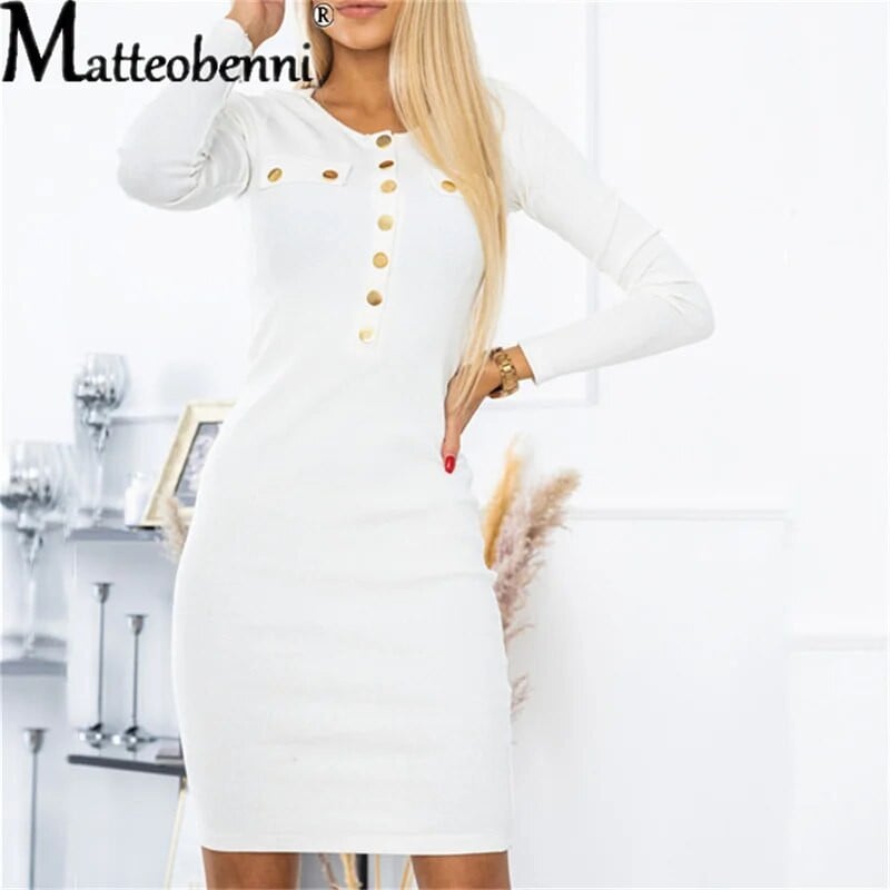 Moteriškos mados apvalaus kaklo sagomis Bodycon mini suknelė rudens žiemai moteriškos vienspalvės ilgomis rankovėmis temperamentingos plonos suknelės su pieštuku