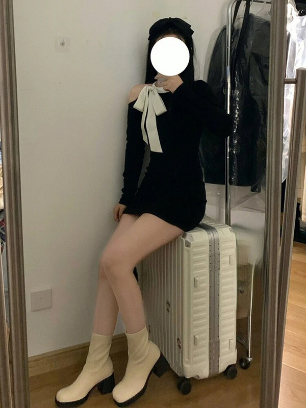 Woherb, lankas, suvarstomas iš kaklo, moteriškas, seksualus, juodas, elegantiškas suknelės ilgomis rankovėmis, korėjietiškos mados, moteriškos „Bodycon Vestidos“