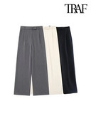 TRAF naiste mood koos noolemänguga esitaskud Laiad säärepüksid Vintage kõrge vöökohaga tõmblukk Fly Naiste püksid Mujer