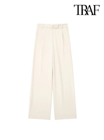 TRAF Дамска мода с дартс предни джобове Широки панталони Винтидж Дамски панталони с цип с висока талия Mujer