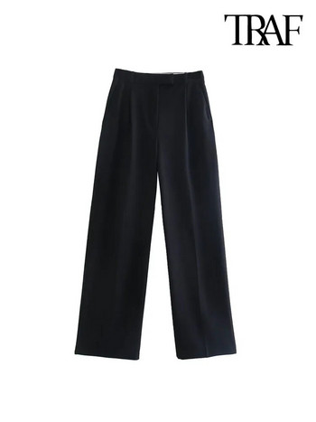 TRAF Дамска мода с дартс предни джобове Широки панталони Винтидж Дамски панталони с цип с висока талия Mujer
