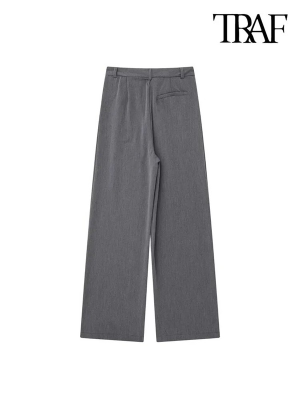 TRAF naiste mood koos noolemänguga esitaskud Laiad säärepüksid Vintage kõrge vöökohaga tõmblukk Fly Naiste püksid Mujer