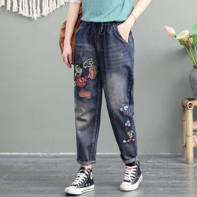 Ψηλόμεσο τζιν Harlan Παντελόνι Γυναικείο 2023 Άνοιξη Φθινόπωρο Νέο Χαλαρό Vintage Κεντητό Τζιν για καθημερινά γυναικεία παντελόνια