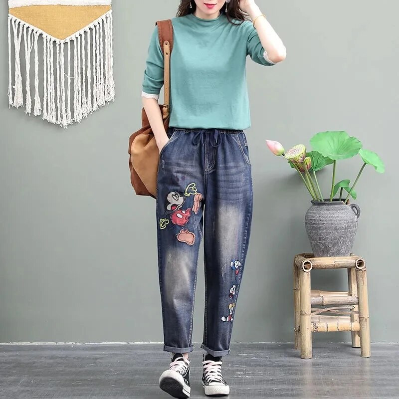 Ψηλόμεσο τζιν Harlan Παντελόνι Γυναικείο 2023 Άνοιξη Φθινόπωρο Νέο Χαλαρό Vintage Κεντητό Τζιν για καθημερινά γυναικεία παντελόνια