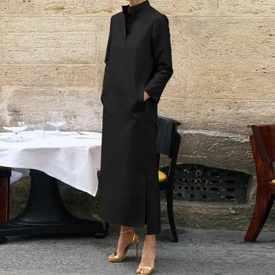 Sügisene vabaaja täppprinteriga täpikleit Moodne pikkade varrukatega A-kujuline kleit Elegantne kaelataskuga sirge kleit naistele