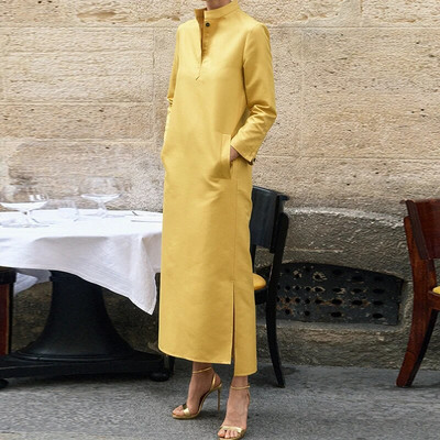 Sügisene vabaaja täppprinteriga täpikleit Moodne pikkade varrukatega A-kujuline kleit Elegantne kaelataskuga sirge kleit naistele