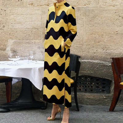 Sügisene vabaaja täppprinteriga täpikleit Moodne pikkade varrukatega A-kujuline kleit Elegantne kaelataskuga sirge kleit naistele