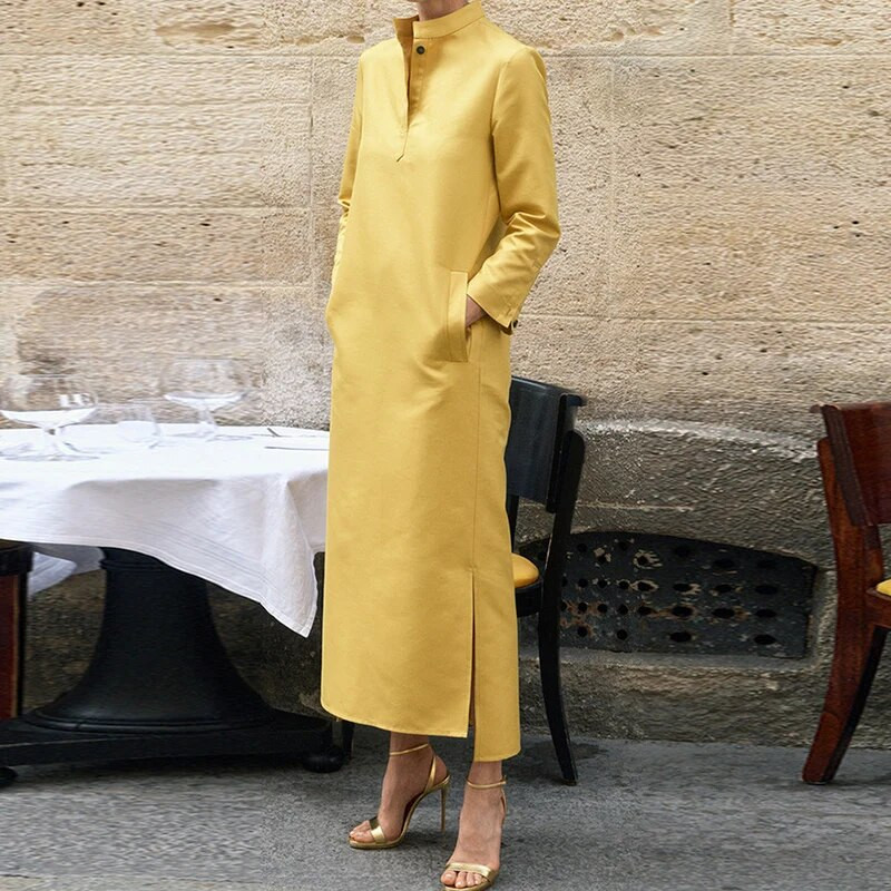 Sügisene vabaaja täppprinteriga täpikleit Moodne pikkade varrukatega A-kujuline kleit Elegantne kaelataskuga sirge kleit naistele