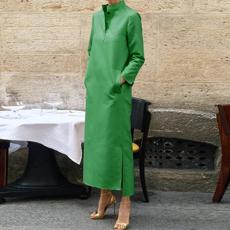 Sügisene vabaaja täppprinteriga täpikleit Moodne pikkade varrukatega A-kujuline kleit Elegantne kaelataskuga sirge kleit naistele