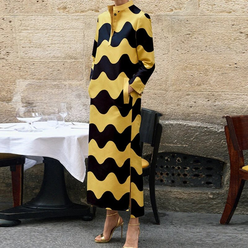 Sügisene vabaaja täppprinteriga täpikleit Moodne pikkade varrukatega A-kujuline kleit Elegantne kaelataskuga sirge kleit naistele