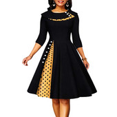 Vintage kleit naistele Rockabilly täpimustriga Seksikas lapiline pikkade varrukatega kõrge vöökoht Swing vabaaja pidulik Midi Vestidos rüü