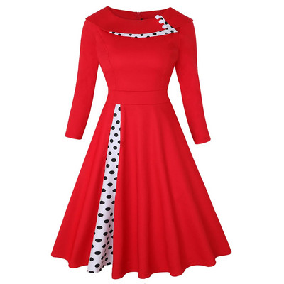Vintage kleit naistele Rockabilly täpimustriga Seksikas lapiline pikkade varrukatega kõrge vöökoht Swing vabaaja pidulik Midi Vestidos rüü