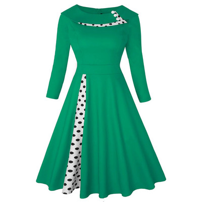 Vintage kleit naistele Rockabilly täpimustriga Seksikas lapiline pikkade varrukatega kõrge vöökoht Swing vabaaja pidulik Midi Vestidos rüü