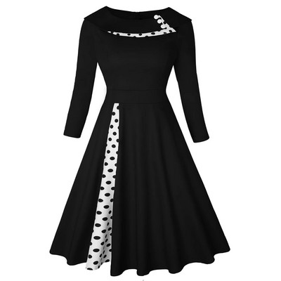 Vintage kleit naistele Rockabilly täpimustriga Seksikas lapiline pikkade varrukatega kõrge vöökoht Swing vabaaja pidulik Midi Vestidos rüü