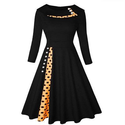 Vintage kleit naistele Rockabilly täpimustriga Seksikas lapiline pikkade varrukatega kõrge vöökoht Swing vabaaja pidulik Midi Vestidos rüü