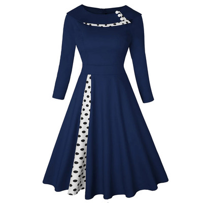 Vintage kleit naistele Rockabilly täpimustriga Seksikas lapiline pikkade varrukatega kõrge vöökoht Swing vabaaja pidulik Midi Vestidos rüü