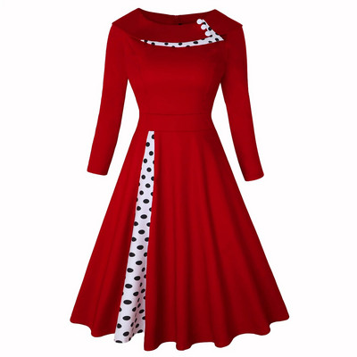 Vintage kleit naistele Rockabilly täpimustriga Seksikas lapiline pikkade varrukatega kõrge vöökoht Swing vabaaja pidulik Midi Vestidos rüü