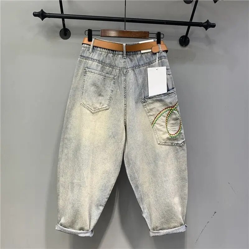 Euroopa kevadsuvi uued naiste trükitud teemant-teksapüksid haaremipüksid naiste mood tänavarõivad elastne vöökoht issi teksad Vaqueros