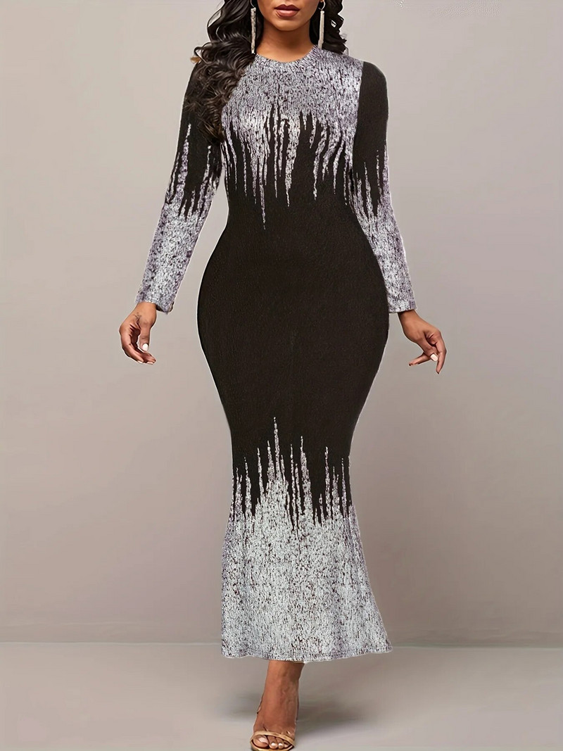 Elegantna bronzana svjetlucava duga haljina za žene O izrez, torba s dugim rukavima i visokim strukom, Haljine uz bok, sirena, večernji ogrtač