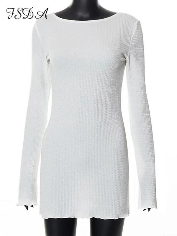 FSDA 2022 suvine sügisene seljata kleit Bodycon seksikas pikkade varrukatega valge naiste kleidid Beach Party Club 2022 vabaaja kleit