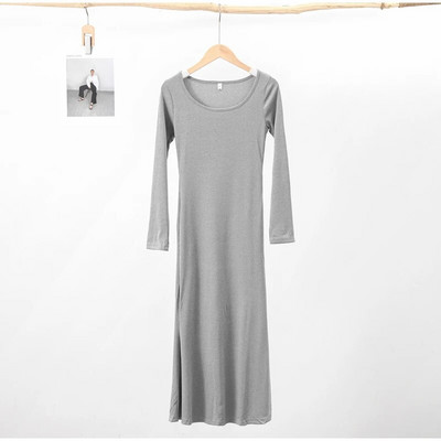 Seksuali, plona moteriška suknelė su ilgomis rankovėmis O formos iškirpte, klubų komplektas, moteriškos trimitinės suknelės 2023 m. rudens, universalus moteriškas chalatas