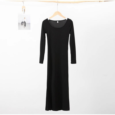 Seksuali, plona moteriška suknelė su ilgomis rankovėmis O formos iškirpte, klubų komplektas, moteriškos trimitinės suknelės 2023 m. rudens, universalus moteriškas chalatas