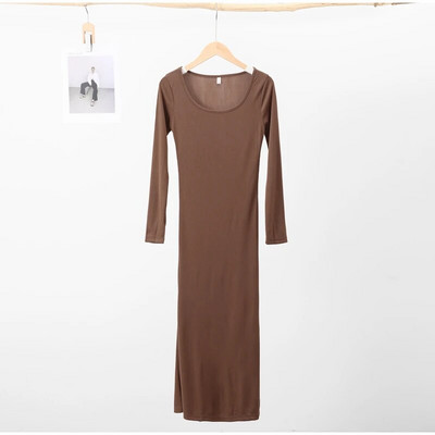 Seksuali, plona moteriška suknelė su ilgomis rankovėmis O formos iškirpte, klubų komplektas, moteriškos trimitinės suknelės 2023 m. rudens, universalus moteriškas chalatas