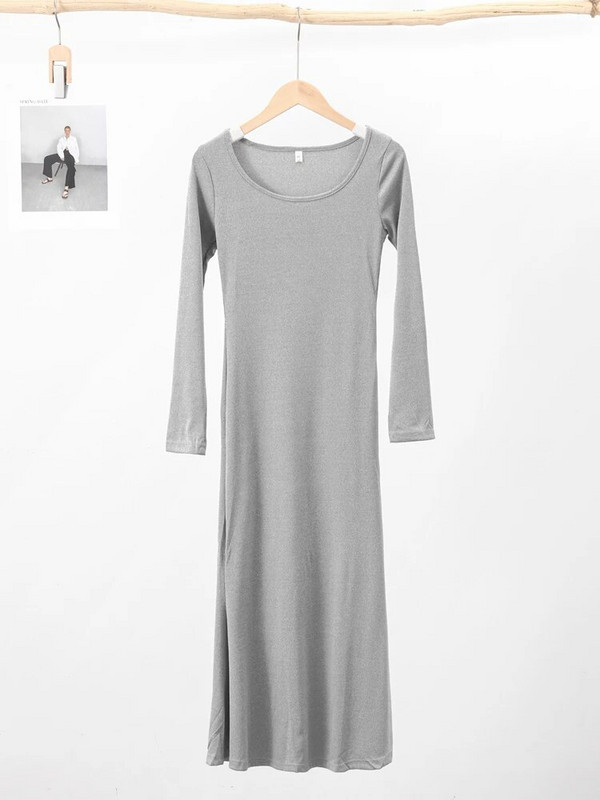 Seksuali, plona moteriška suknelė su ilgomis rankovėmis O formos iškirpte, klubų komplektas, moteriškos trimitinės suknelės 2023 m. rudens, universalus moteriškas chalatas