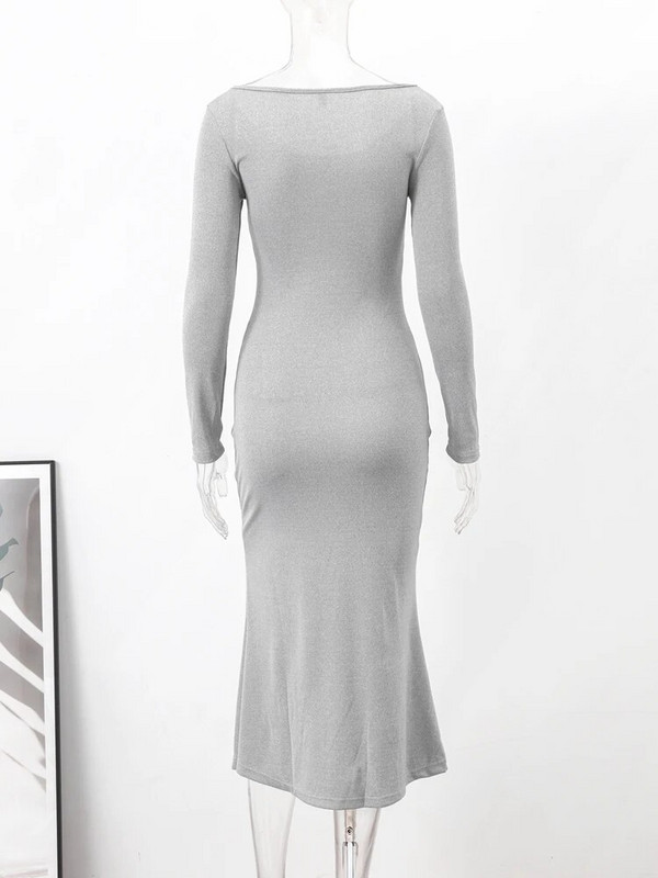 Seksuali, plona moteriška suknelė su ilgomis rankovėmis O formos iškirpte, klubų komplektas, moteriškos trimitinės suknelės 2023 m. rudens, universalus moteriškas chalatas