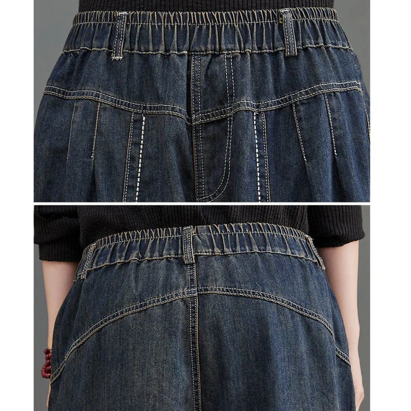 Kõrge vöökohaga vanaaegsed kirjanduslikud teksad Naiste kevadised ja sügisesed lahtised õhukesed haaremipüksid, naiste teksapüksid