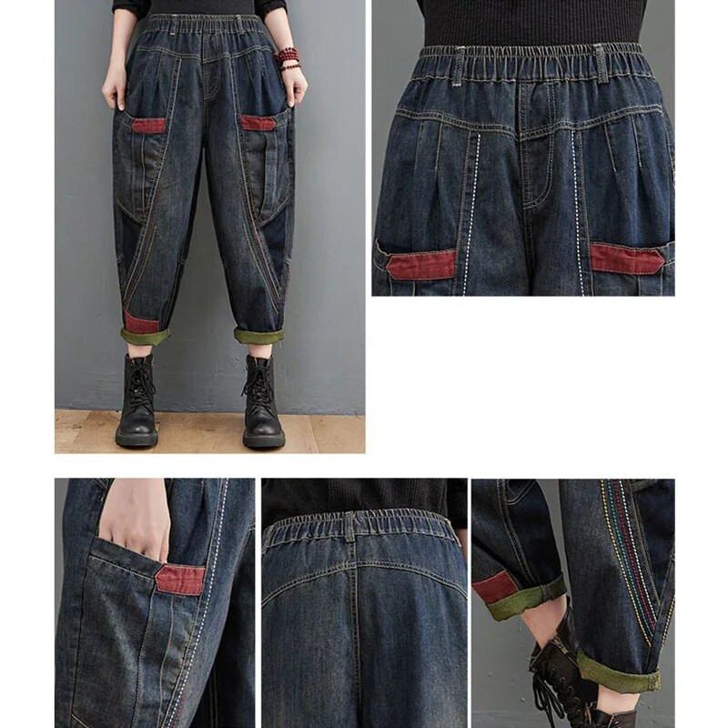 Kõrge vöökohaga vanaaegsed kirjanduslikud teksad Naiste kevadised ja sügisesed lahtised õhukesed haaremipüksid, naiste teksapüksid