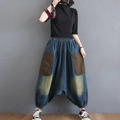 Nauji Baggy Oversize džinsai Moteriški džinsiniai laisvalaikio kryžminės kelnės moteriškos vintažinės haremo kelnės Streetwear Bloomers Mom džinsai aukštu juosmeniu