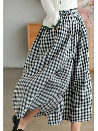 Elegantna ženska haljina Karirane hlače Tanke pamučne lanene hlače širokih nogavica Žensko ljeto 2023. Vrećaste jogger hlače Trenirke s visokim strukom