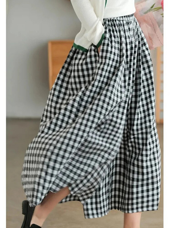 Elegantna ženska haljina Karirane hlače Tanke pamučne lanene hlače širokih nogavica Žensko ljeto 2023. Vrećaste jogger hlače Trenirke s visokim strukom