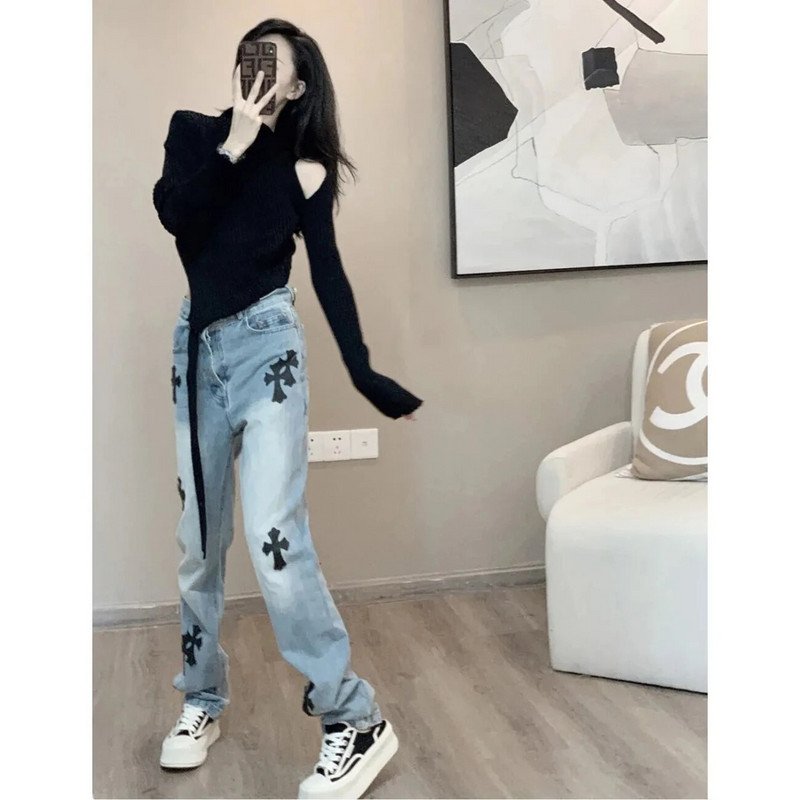 Moteriškos Y2k Cross sportinės kelnės Harajuku Baggy Jeans Moteriški laisvalaikio gotikos vasariniai džinsai Pantalones Mujer Ulzzang Pants Femme