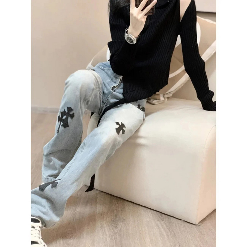 Moteriškos Y2k Cross sportinės kelnės Harajuku Baggy Jeans Moteriški laisvalaikio gotikos vasariniai džinsai Pantalones Mujer Ulzzang Pants Femme