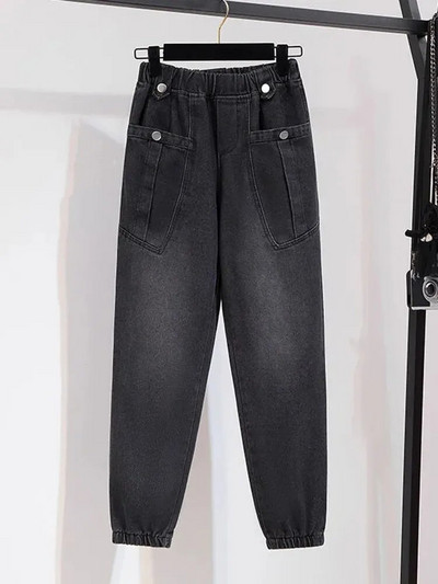 Ljetne duge gležnjeve, elastične harem traperice visokog struka, široke široke traper hlače od 85 kg, plave Vaqueros ležerne ženske hlače s gumbima