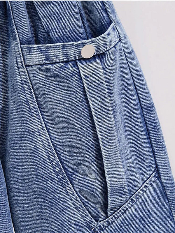 Ljetne duge gležnjeve, elastične harem traperice visokog struka, široke široke traper hlače od 85 kg, plave Vaqueros ležerne ženske hlače s gumbima