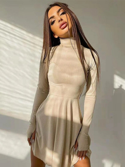 Haljina dugih rukava Plisirana svečana haljina Crna haljina uz kroj Jesen Zima Izrezana ulična odjeća Božićna odjeća Mini haljina bez leđa