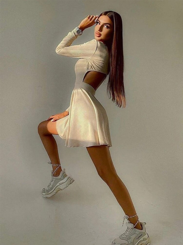 Haljina dugih rukava Plisirana svečana haljina Crna haljina uz kroj Jesen Zima Izrezana ulična odjeća Božićna odjeća Mini haljina bez leđa