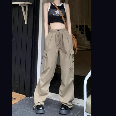 Y2k moteriškos gatvės aprangos plačios krovininės kelnės Laisvalaikio kuprinės tiesios kelnės su didelėmis kišenėmis Bėgiojimo kelnės Vintažinės moteriškos sportinės kelnės