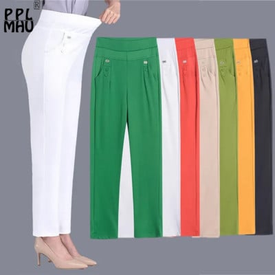 Kommid Värvid Stretch klassikalised püksid naiste 2023 suvine õhukesed sirged püksid Ema vabaaja kõrge vöökohaga pantalonid õhukesed Capris