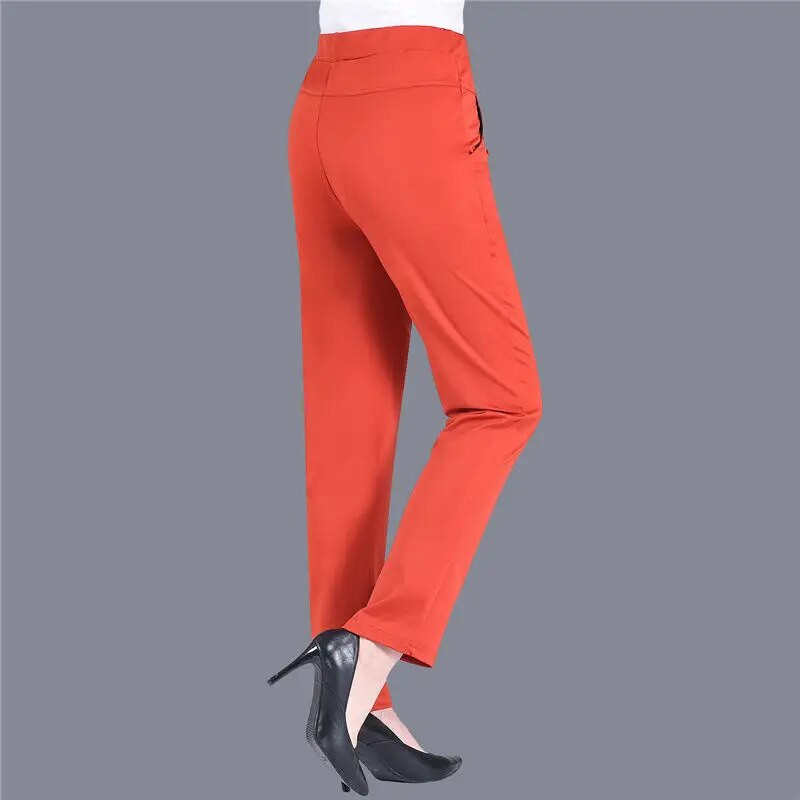 Kommid Värvid Stretch klassikalised püksid naiste 2023 suvine õhukesed sirged püksid Ema vabaaja kõrge vöökohaga pantalonid õhukesed Capris