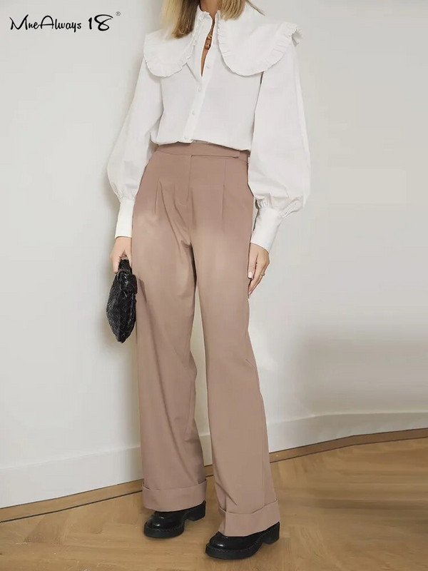 Mnealways 18 pavasario vasara juodos moteriškos biuro kelnės Moteriškos kelnės aukštu juosmeniu kišenės moteriškos klostuotos plačios kelnės solidžios 2024 m.