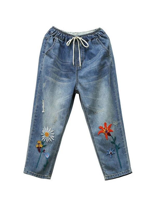 „Max LuLu“, 2023 m. nauja mada, vasaros moteriški elastiniai džinsai, moteriški laisvalaikio siuvinėjimai, džinsiniai kelnės, moteriškos didelės haremo kelnės