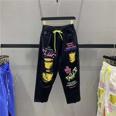 High Street Vasara Nauji Moteriški Džinsiniai Džinsai Plyšę džinsai Moteriškos roko raidės Kelnės Džinsinės kelnės Capris BF Džinsai