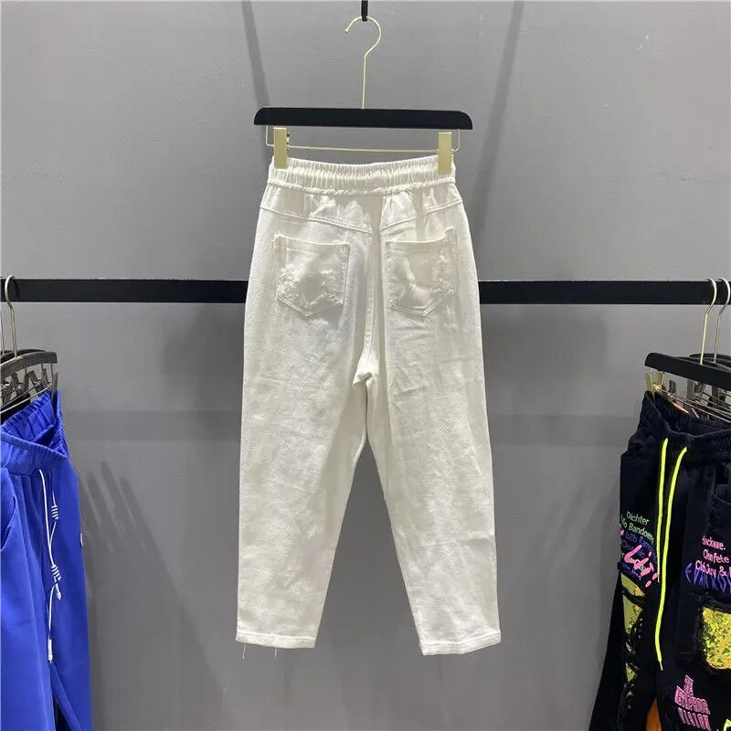 High Street Vasara Nauji Moteriški Džinsiniai Džinsai Plyšę džinsai Moteriškos roko raidės Kelnės Džinsinės kelnės Capris BF Džinsai