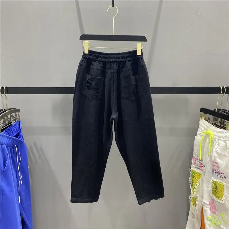 High Street Vasara Nauji Moteriški Džinsiniai Džinsai Plyšę džinsai Moteriškos roko raidės Kelnės Džinsinės kelnės Capris BF Džinsai