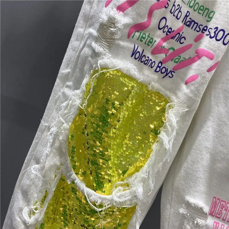 High Street Vasara Nauji Moteriški Džinsiniai Džinsai Plyšę džinsai Moteriškos roko raidės Kelnės Džinsinės kelnės Capris BF Džinsai